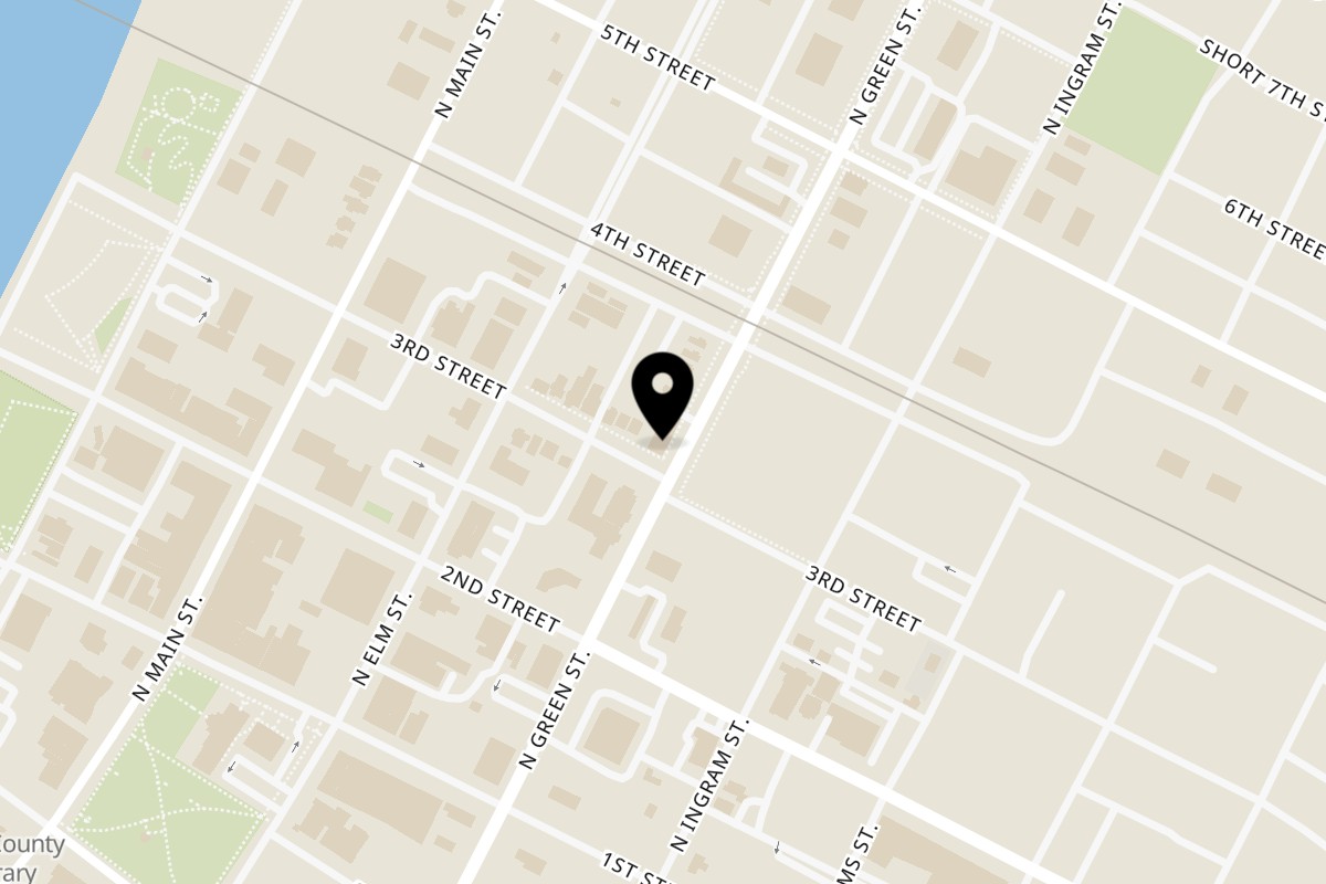 Map showing the location of Pony Express Pizza on 343 3rd St in Henderson
